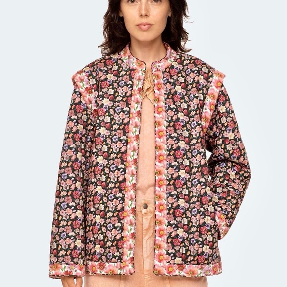 Sea New York Leslie Quilted Floral Cotton Jacket Pink Black Size Small - Picture 12 of 16